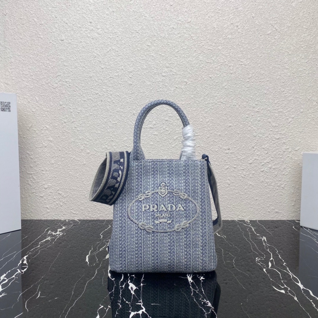 Prada Canvas Handbag Tote Bag Shoulder Bag Grey Blue 1BA343